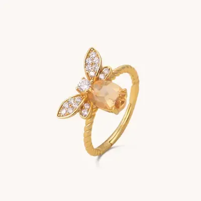 Ring - Gold Honeybee Citrine Crystal