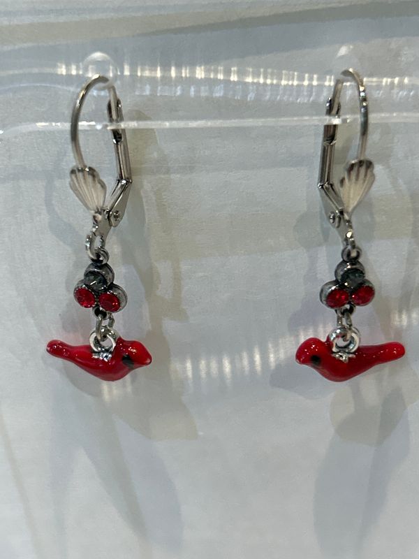 Earrings - Crystal Cardinal Charm