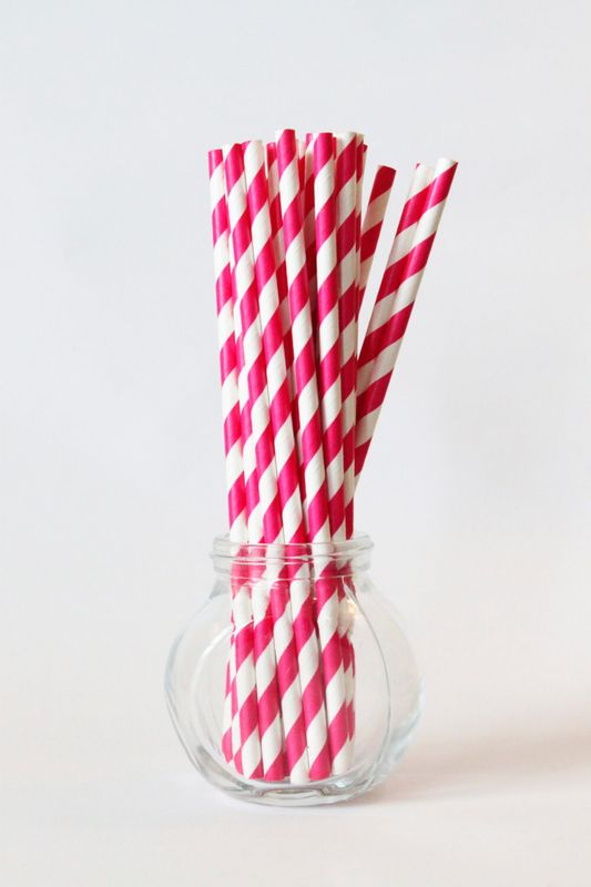 Paper Straws Pink Strip (2500) Per Box