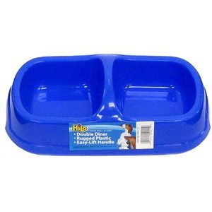 Small Rugged Plastic Double Bowl Feeding Dish