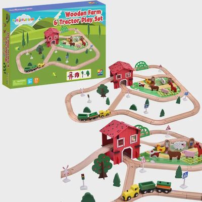 Toy 77 Pieces Wooden Farm &amp; Tractor Play Set