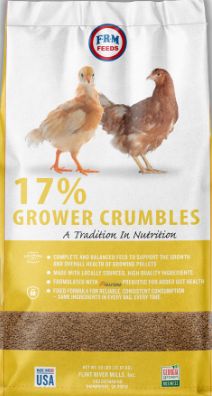 Chicken Feed 17% Grower Crumble FRM, Size: 50 lb