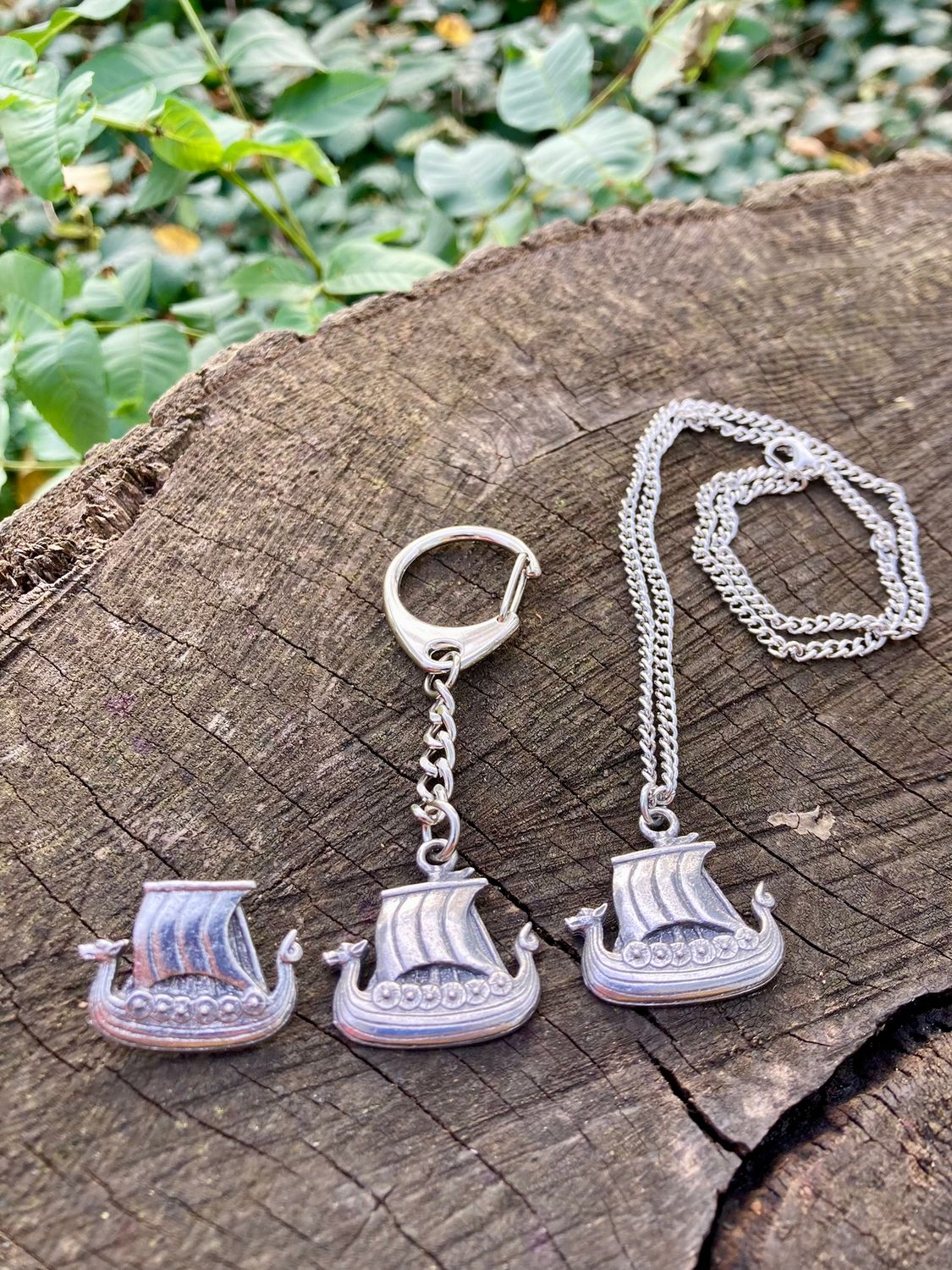 Viking Longship trio, Badge, Keyring and Pendant