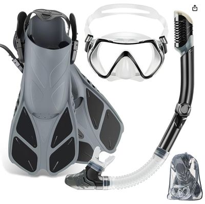Mask Fin Snorkel Set, Travel Size Snorkeling Gear for Adults