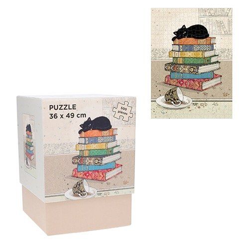 Puzle 500 piezas 36x49 cm gato con libros