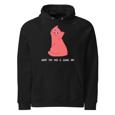 Funny comfy hoodie for cat &amp; pho lovers! Front and back printed food-themed sweatshirt, perfect gift with a funny quote. Cozy apparel for all!