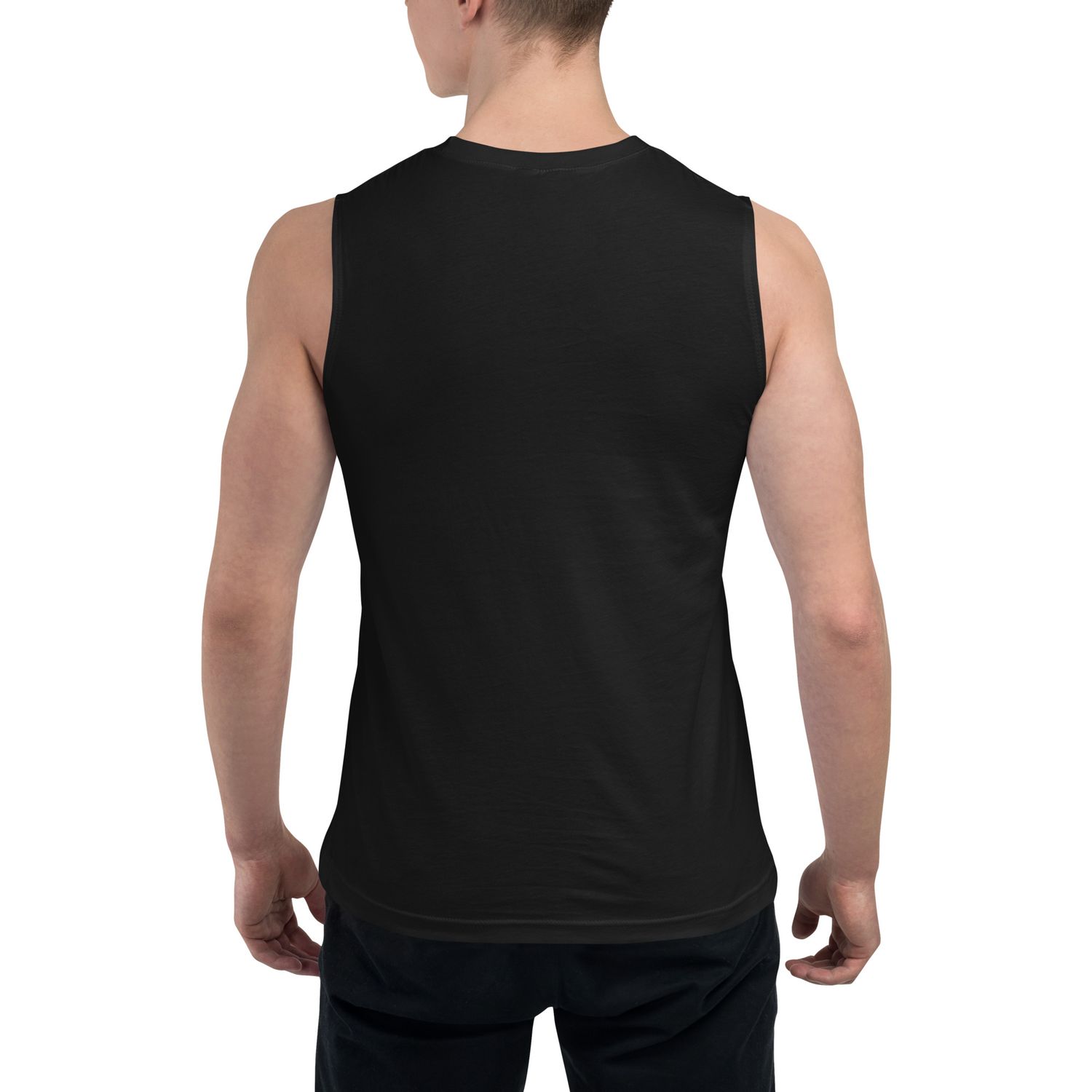 Muscle shirt with a playful dog design and dark humor joke about therapy! A funny, positive shirt for him or her to wear at the gym.
