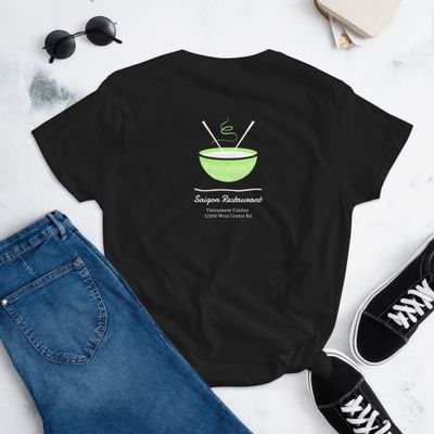 Front and back printed women’s fitted short sleeve t-shirt with fun graphics! This humorous foodie tee makes a unique gift idea for anyone who loves quirky fashion.