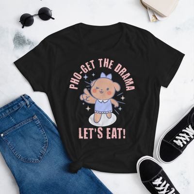 Front and back printed women’s fitted short sleeve t-shirt with fun graphics! This humorous foodie tee makes a unique gift idea for anyone who loves quirky fashion.