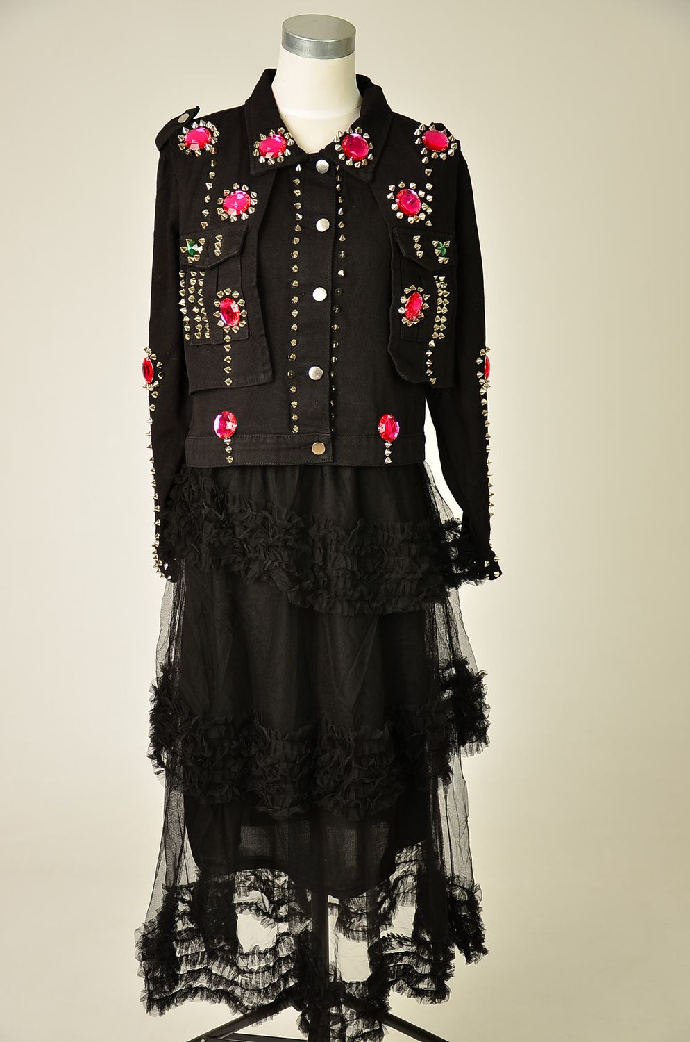 Chaqueta vaquera pedrería negra (3 Piezas) 