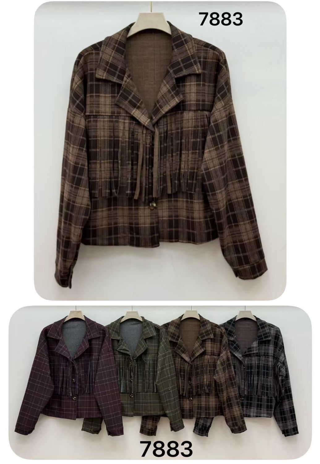 Chaqueta cuadros flecos (2 piezas)