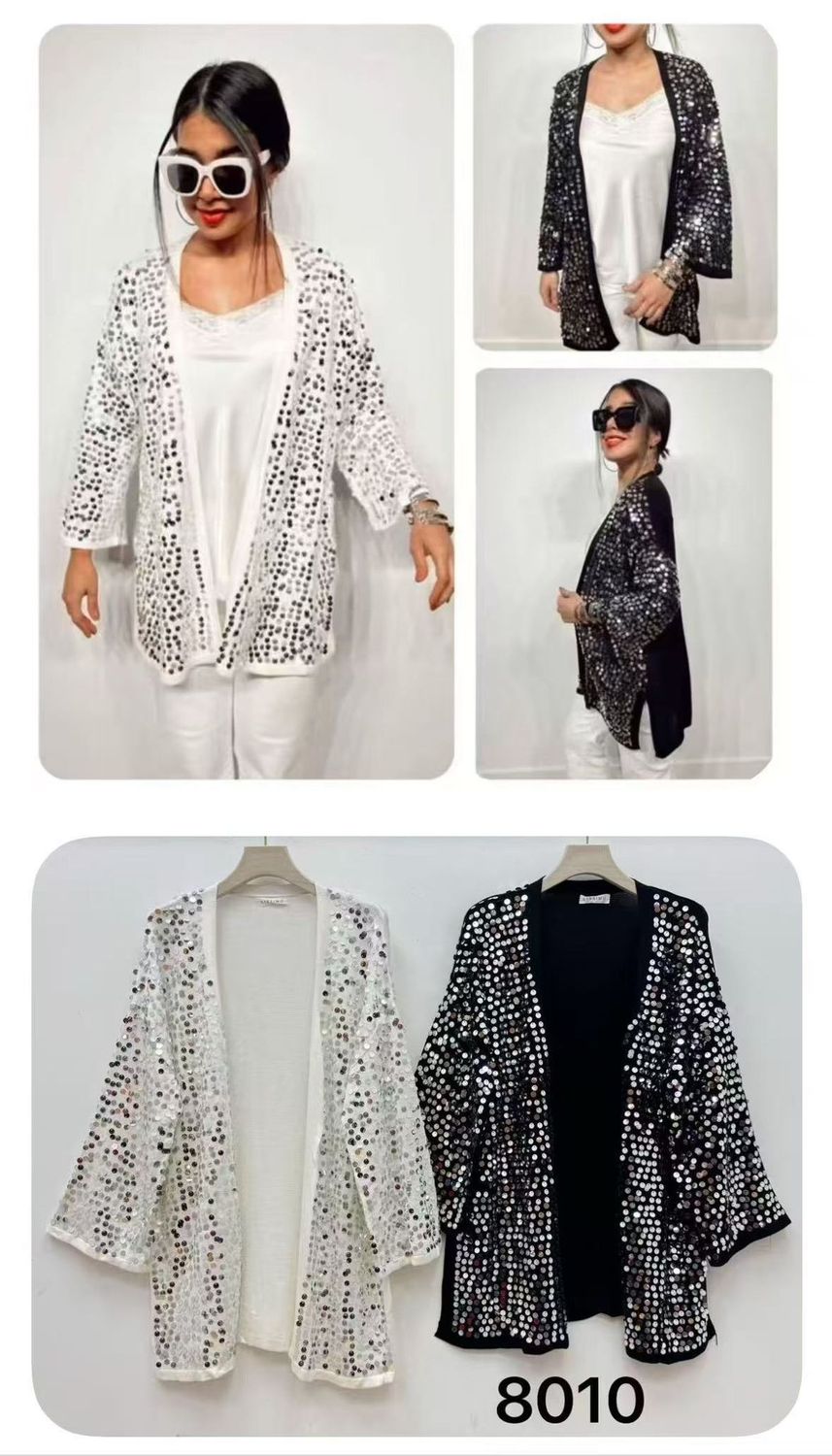 Chaqueta abierta lentejuelas (2 piezas)