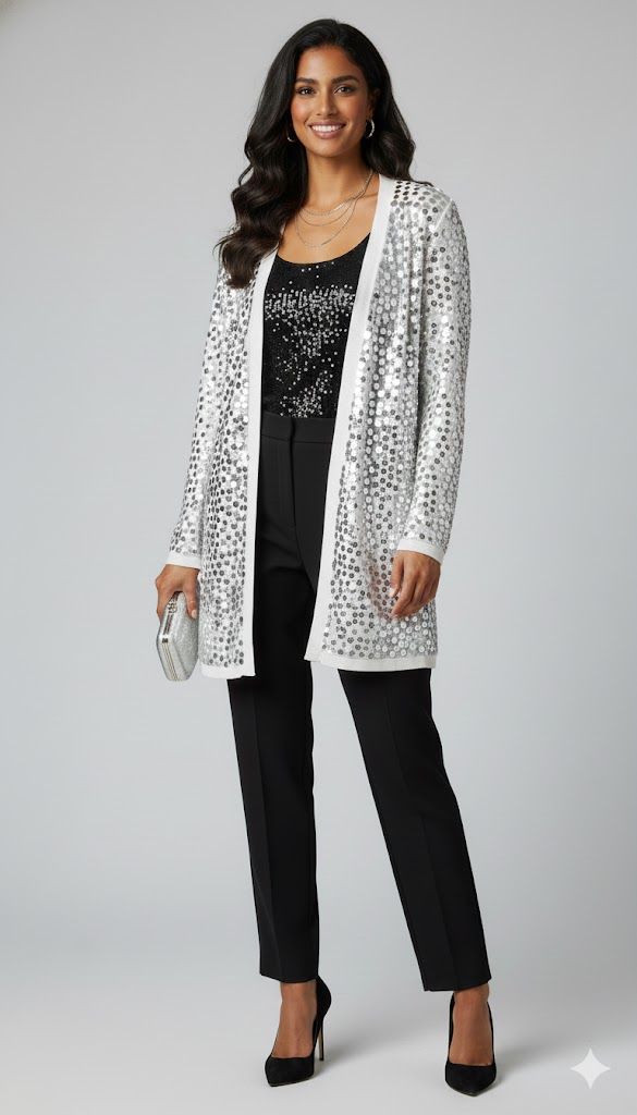 Chaqueta abierta lentejuelas (2 piezas)