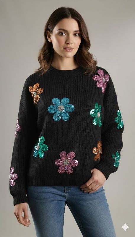 Jersey flor lentejuelas (2 piezas )