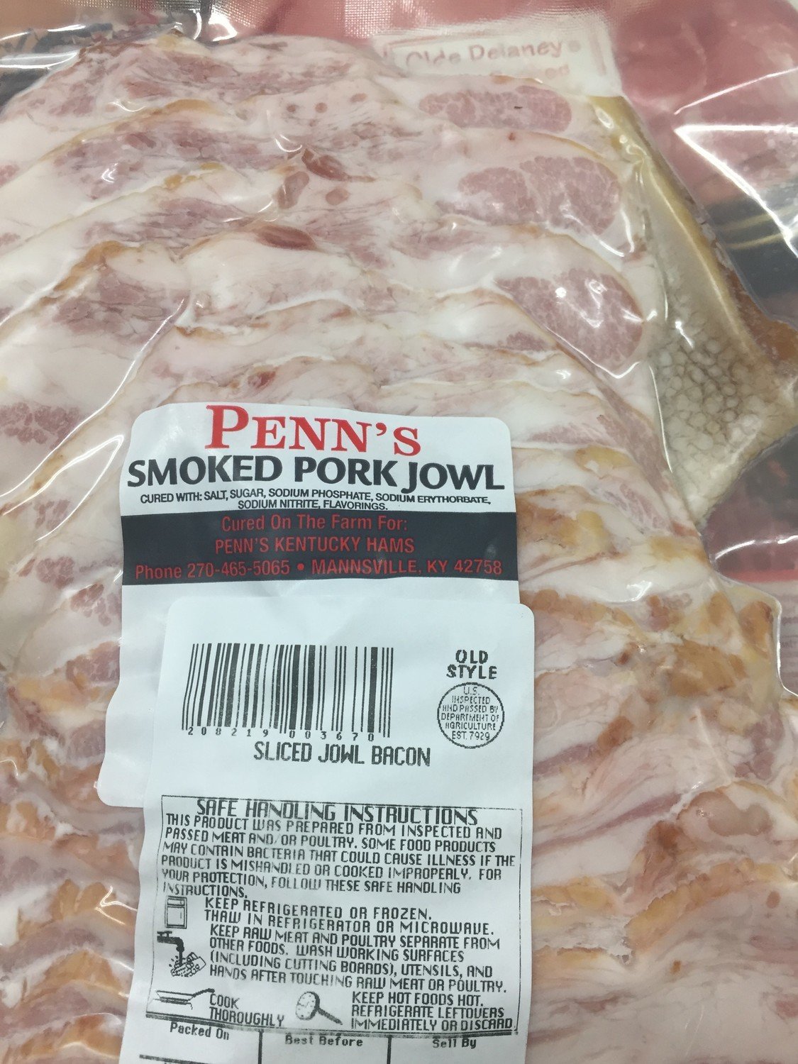 Penn's Sliced Smoked Pork Jowl Bacon 16 oz