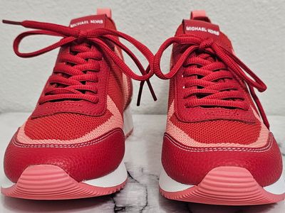 Michael Kors Jenkins knit trainer faux Leather Brt Red Mlti size 6