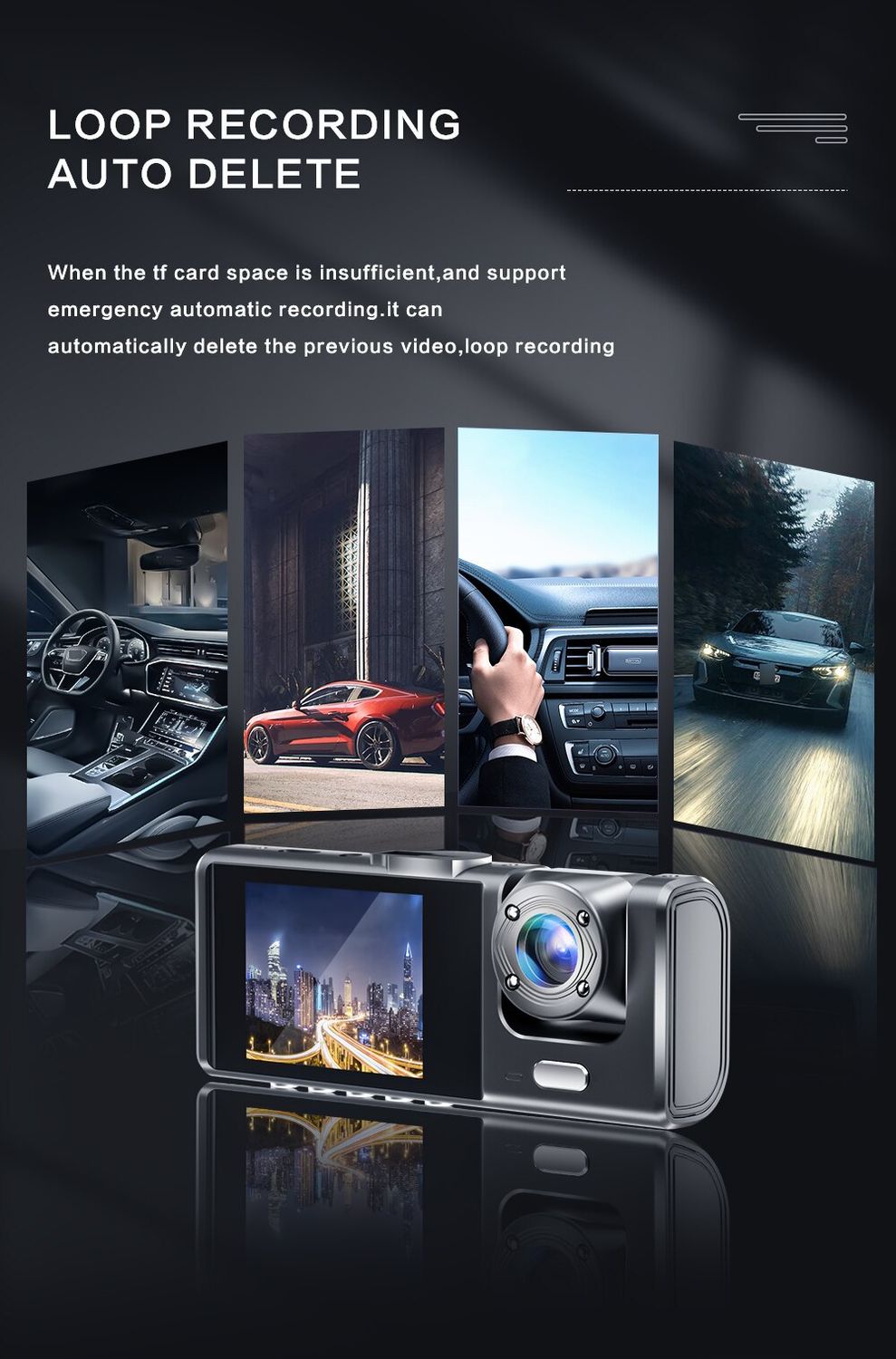 1080P Triple-Lens Dash Cam with Backup Camera and Night Vision