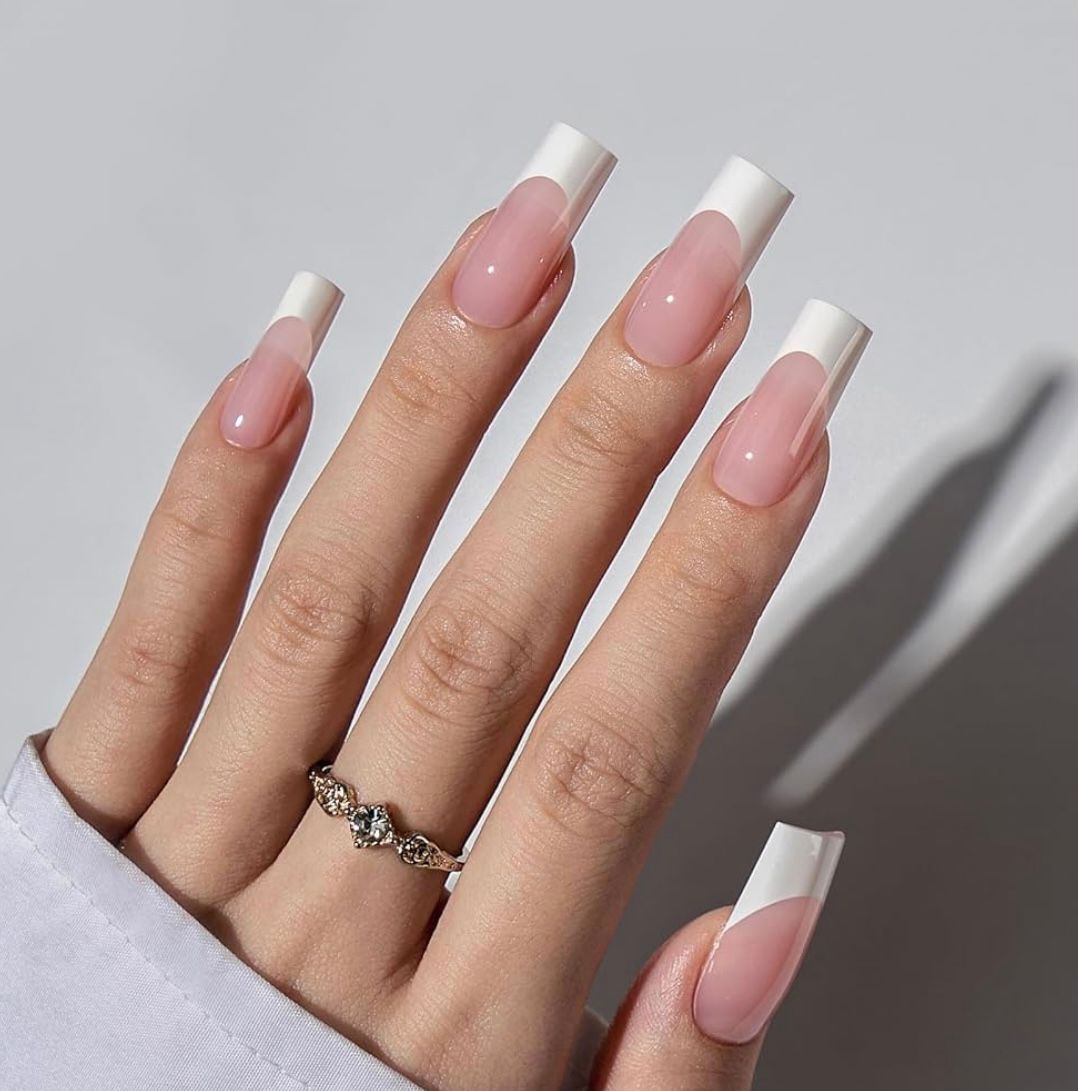 Press On Nails - Classic Long French Tip - Pink