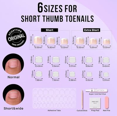 Press On Nails - Classic French Tip Toenails