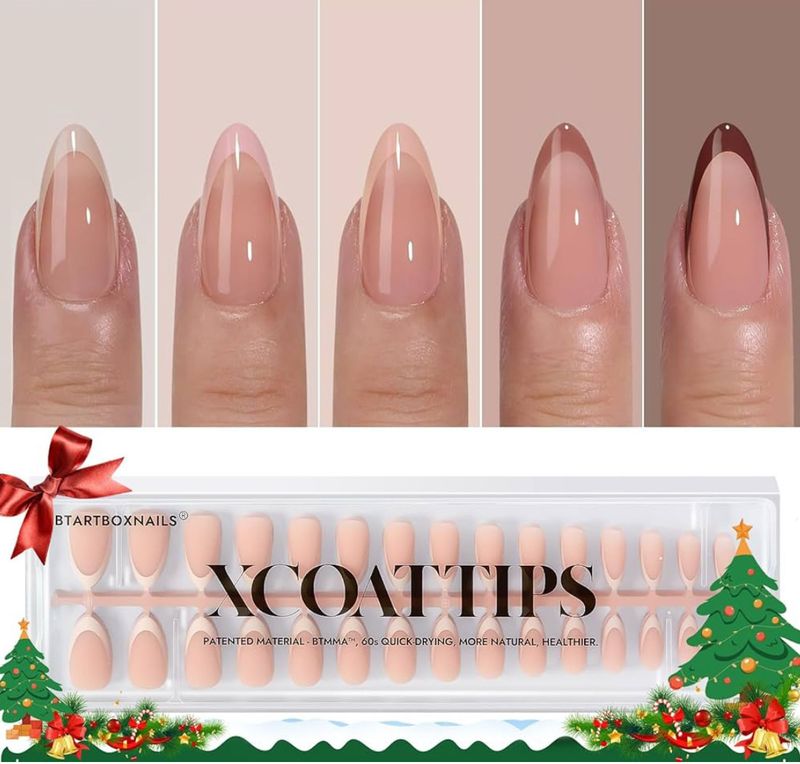 Press On Nails - Multi Nude Almond French Tips