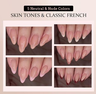 Press On Nails - Multi Nude Almond French Tips