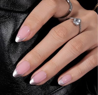 Press On Nails - Chrome Almond French Tips