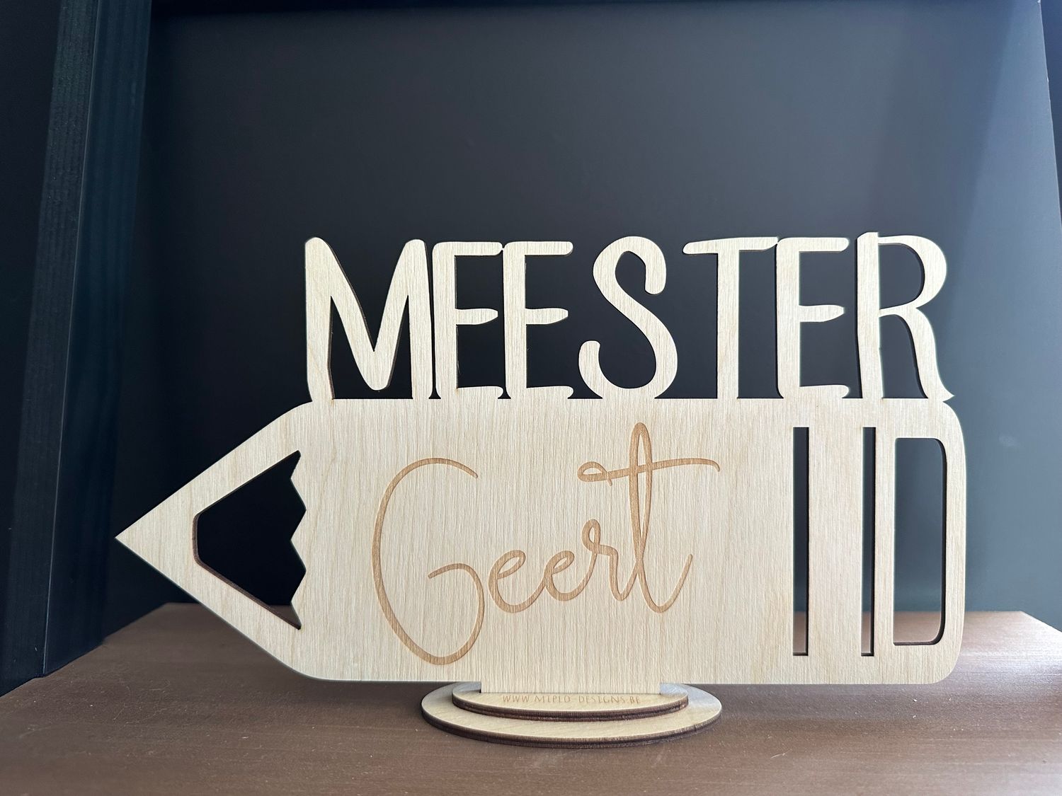 Potlood trofee met naam gravering - Juf/Meester