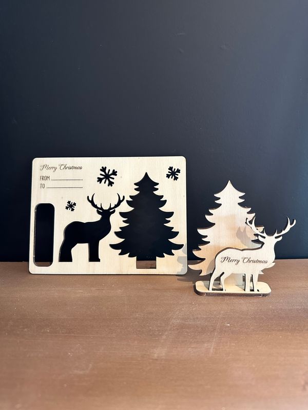 Kerstkaart - 3D Kerstboom met rendier