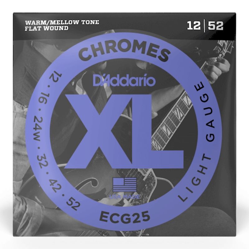 D&#39;Addario ECG25 XL Chromes Flatwound Electric Guitar Strings - .012-.052 Light