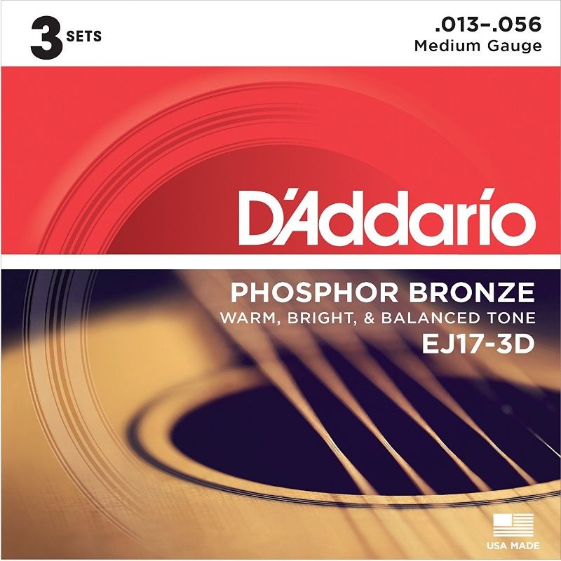 D&#39;Addario EJ17 Phosphor Bronze Acoustic Guitar Strings - .013-.056 Medium, 3-pack