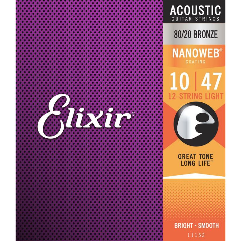 Elixir 11152 12-String Light Acoustic Strings 80/20 Bronze Nanoweb .010-.047