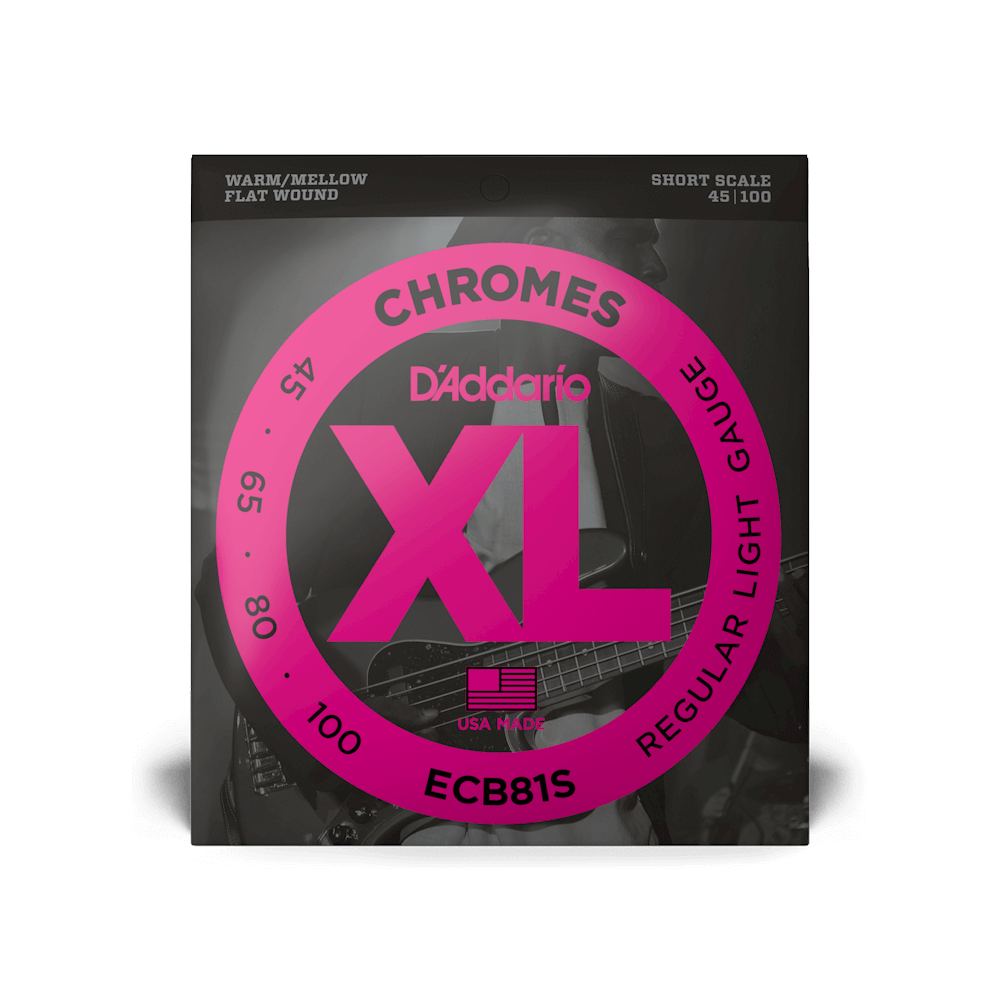 D&#39;Addario ECB81S Chromes Flatwound Bass Guitar Strings - .045-.100 Regular Light Short Scale 4-string