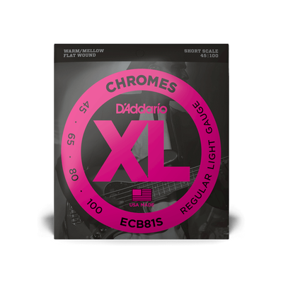 D&#39;Addario ECB81S Chromes Flatwound Bass Guitar Strings - .045-.100 Regular Light Short Scale 4-string