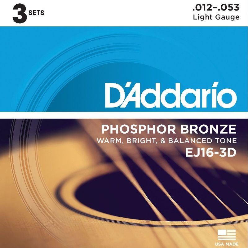 D&#39;Addario EJ16-3D Phosphor Bronze Acoustic Light 3 Pack