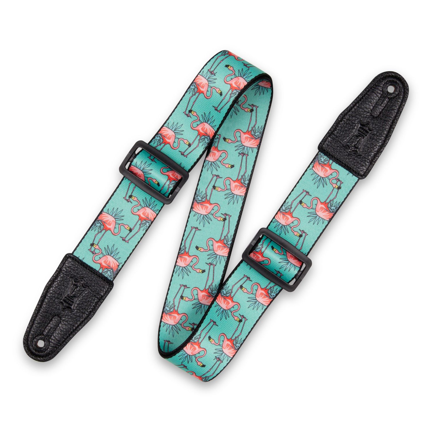 LEVY&#39;S  2&#39;&#39; Graphic Waves Poly Guitar Strap - Flamingos