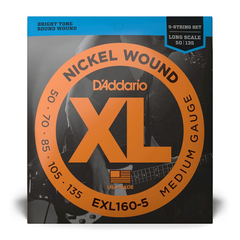 D&#39;Addario EXL160-5 Nickel Round Wound 5-String Bass Strings 50-135
