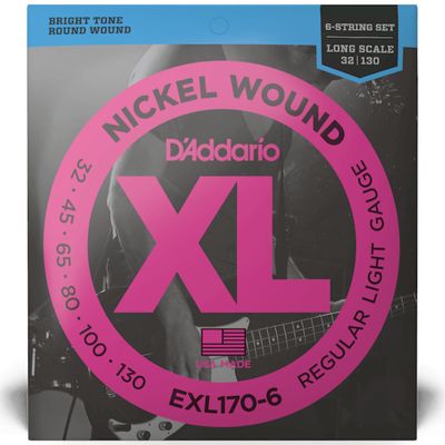 D&#39;Addario EXL170-6 Nickel Round Wound 6-String Long Scale Bass Strings 32-130