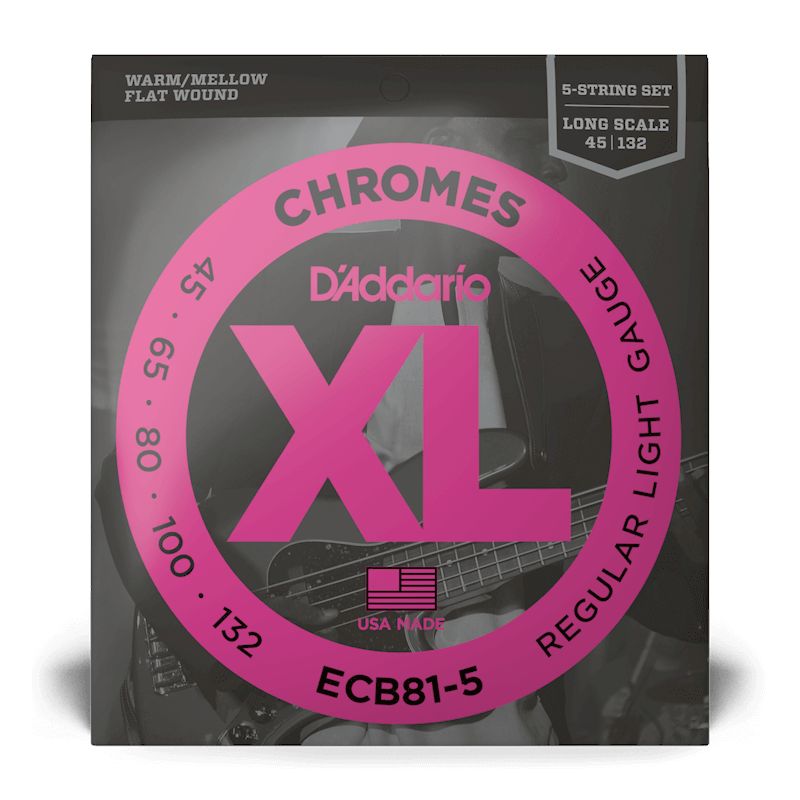 D&#39;Addario ECB81-5 Chrome Flat Wound Long Scale Bass Strings 45-132