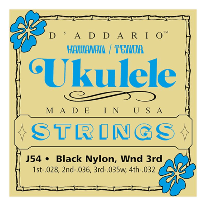 D&#39;Addario J54 Black Nylon Hawaiian Tenor Ukulele Strings - Wound 3rd