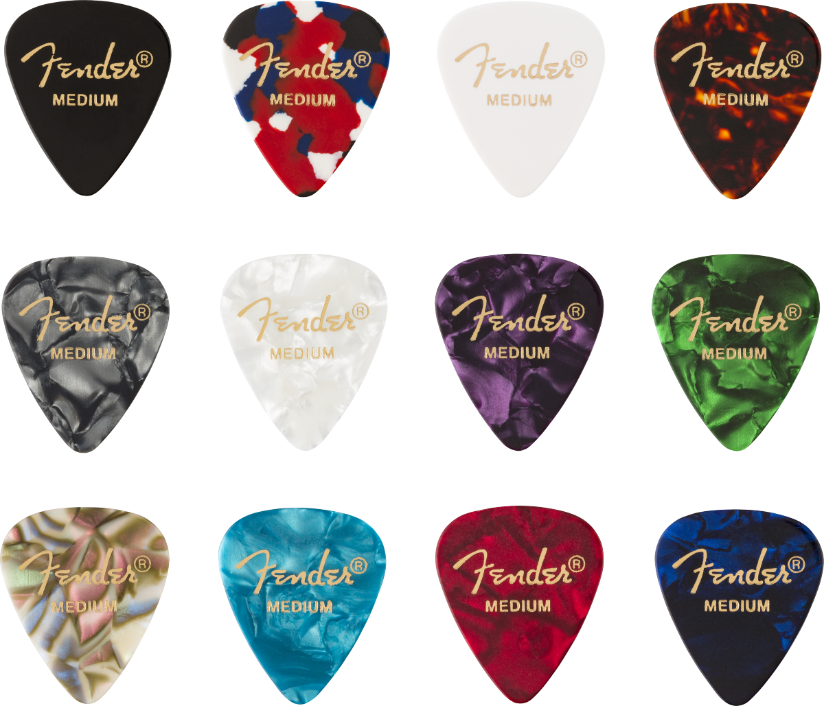 Fender 351 Celluloid Guitar Pick Medley - Medium (12-pack)