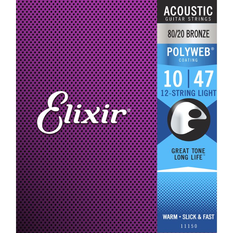 Elixir 11150 12-String Light Acoustic Strings 80/20 Bronze Polyweb .010-.047