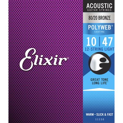 Elixir 11150 12-String Light Acoustic Strings 80/20 Bronze Polyweb .010-.047