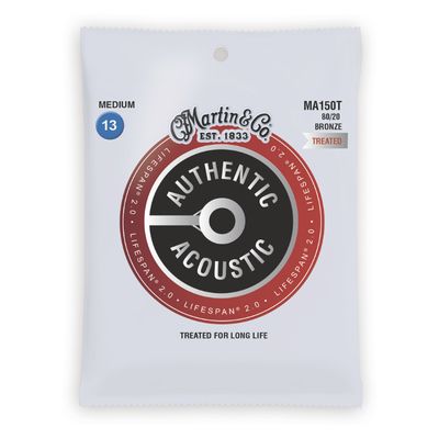 Martin MA150T Authentic Acoustic Lifespan 2.0 Treated 80/20 Bronze Guitar Strings - .013-.056 Medium