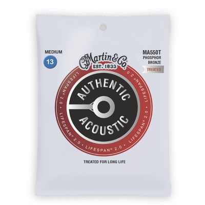Martin MA550T Authentic Acoustic Lifespan 2.0 Treated 92/8 Phosphor Bronze Guitar Strings - .013-.056 Medium