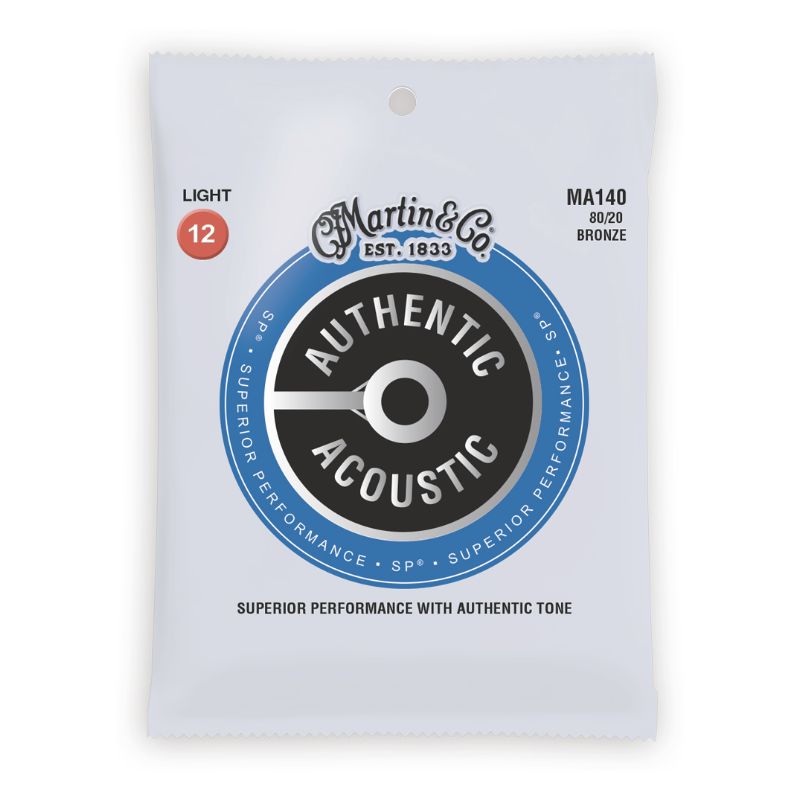 Martin MA140 Authentic Acoustic Superior Performance 80/20 Bronze Guitar Strings - .012-.054 Light
