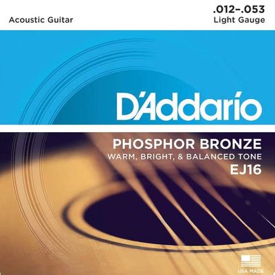 D&#39;Addario EJ16 Phosphor Bronze Acoustic Guitar Strings 12-53