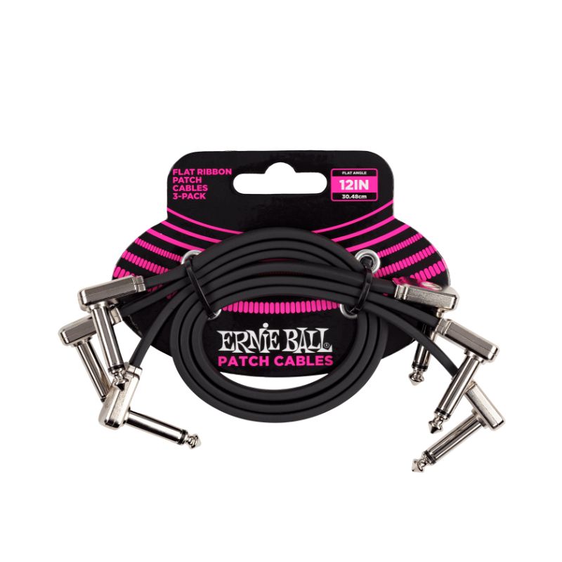 Ernie Ball Flat Ribbon Pedalboard Patch Cable - Right Angle to Right Angle - 12&quot; (3-pack)