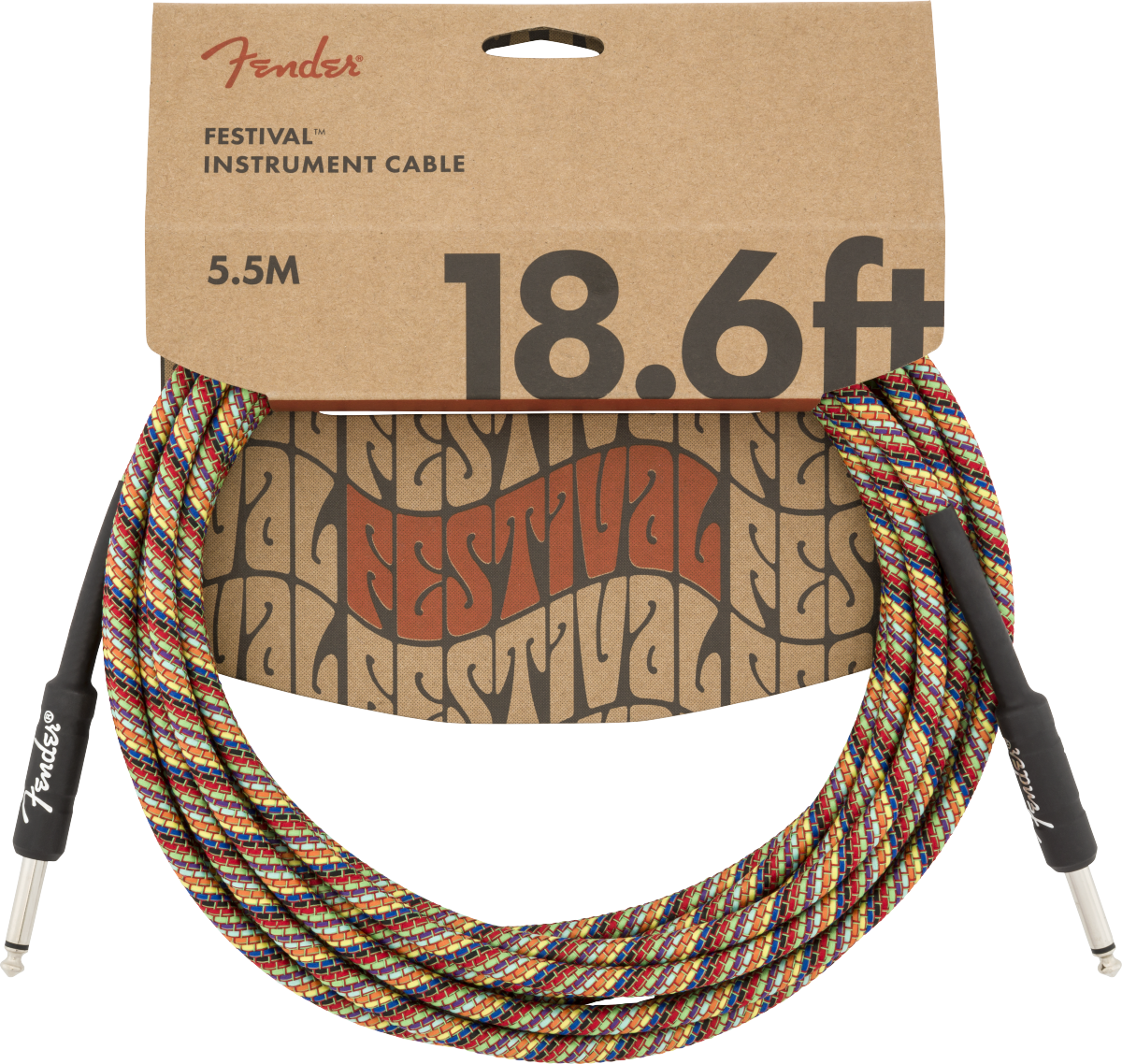 Fender Festival Hemp Straight to Straight Instrument Cable- 18.6 foot Rainbow