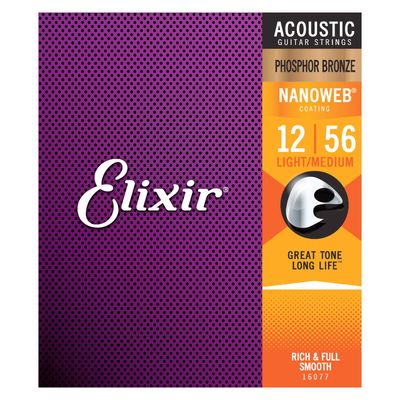Elixir Strings 16077 Nanoweb Phosphor Bronze Acoustic Guitar Strings - .012-.056