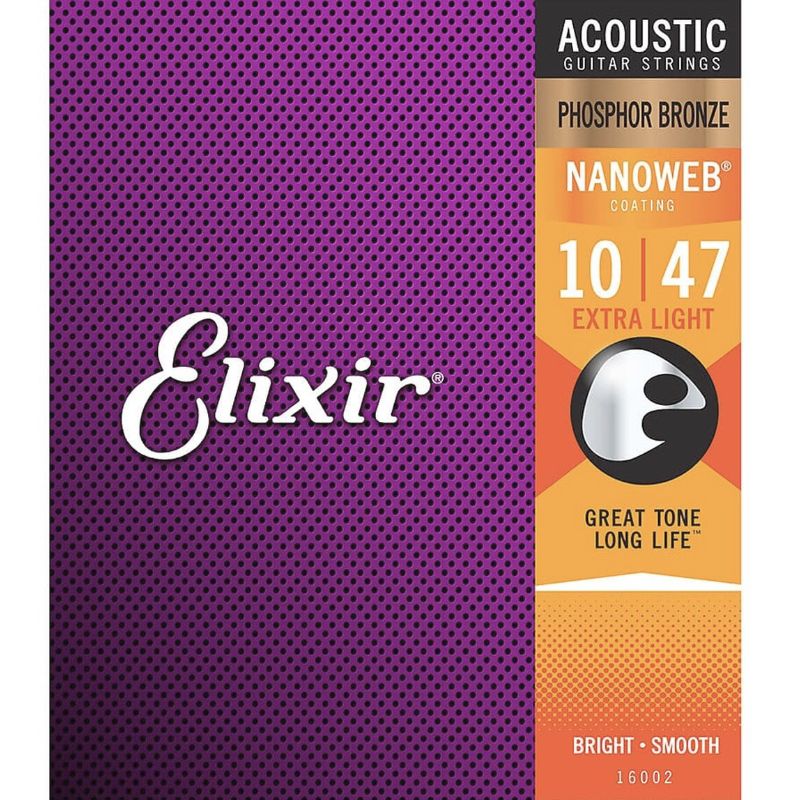 Elixir 16002 Extra Light Acoustic Strings Phospher Bronze Nanoweb .010-.047